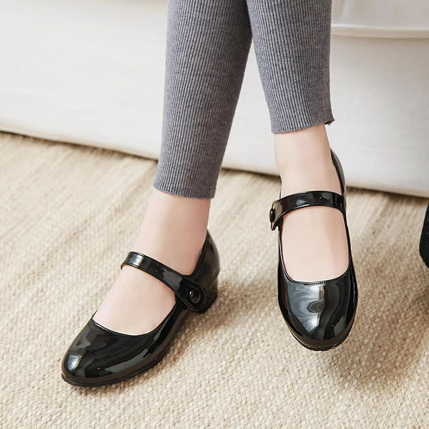 Gicoiz Brogue Mary Jane Women Patent Low Heels Pumps