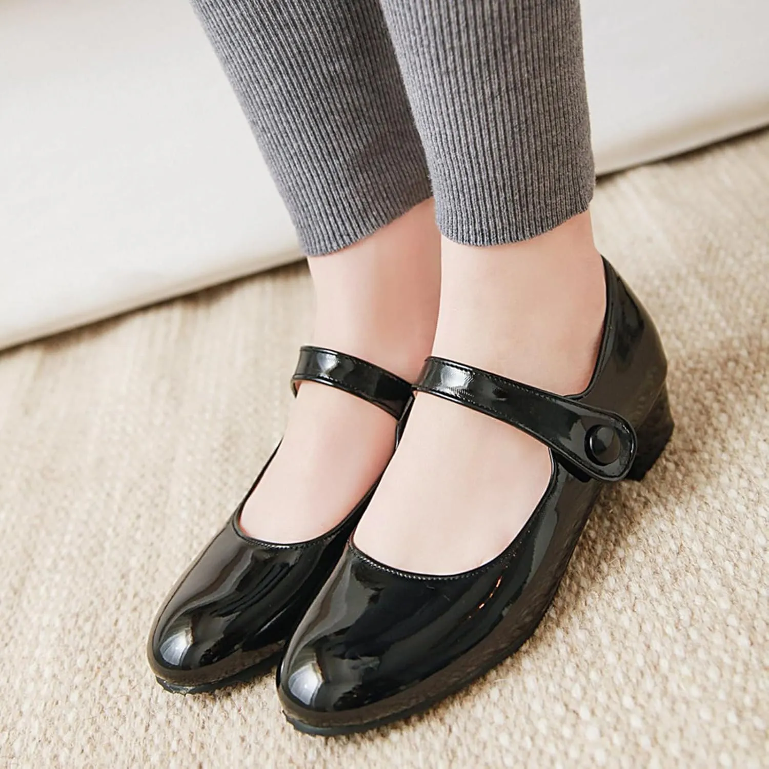 Gicoiz Brogue Mary Jane Women Patent Low Heels Pumps