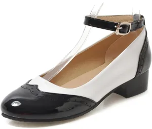 Gicoiz Brogue Mary Jane Women Patent Low Heels Pumps