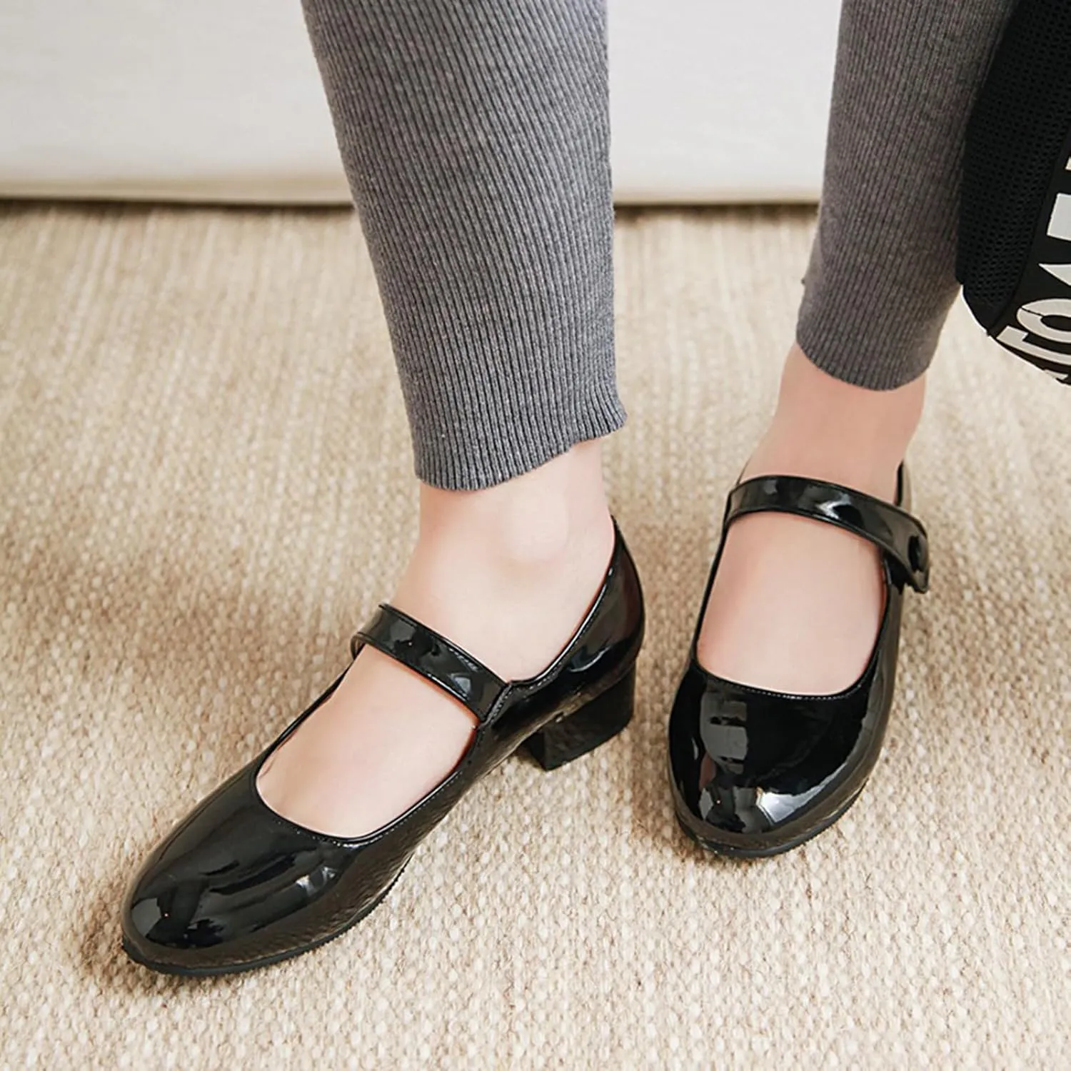 Gicoiz Brogue Mary Jane Women Patent Low Heels Pumps