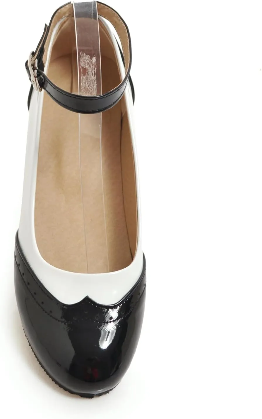 Gicoiz Brogue Mary Jane Women Patent Low Heels Pumps