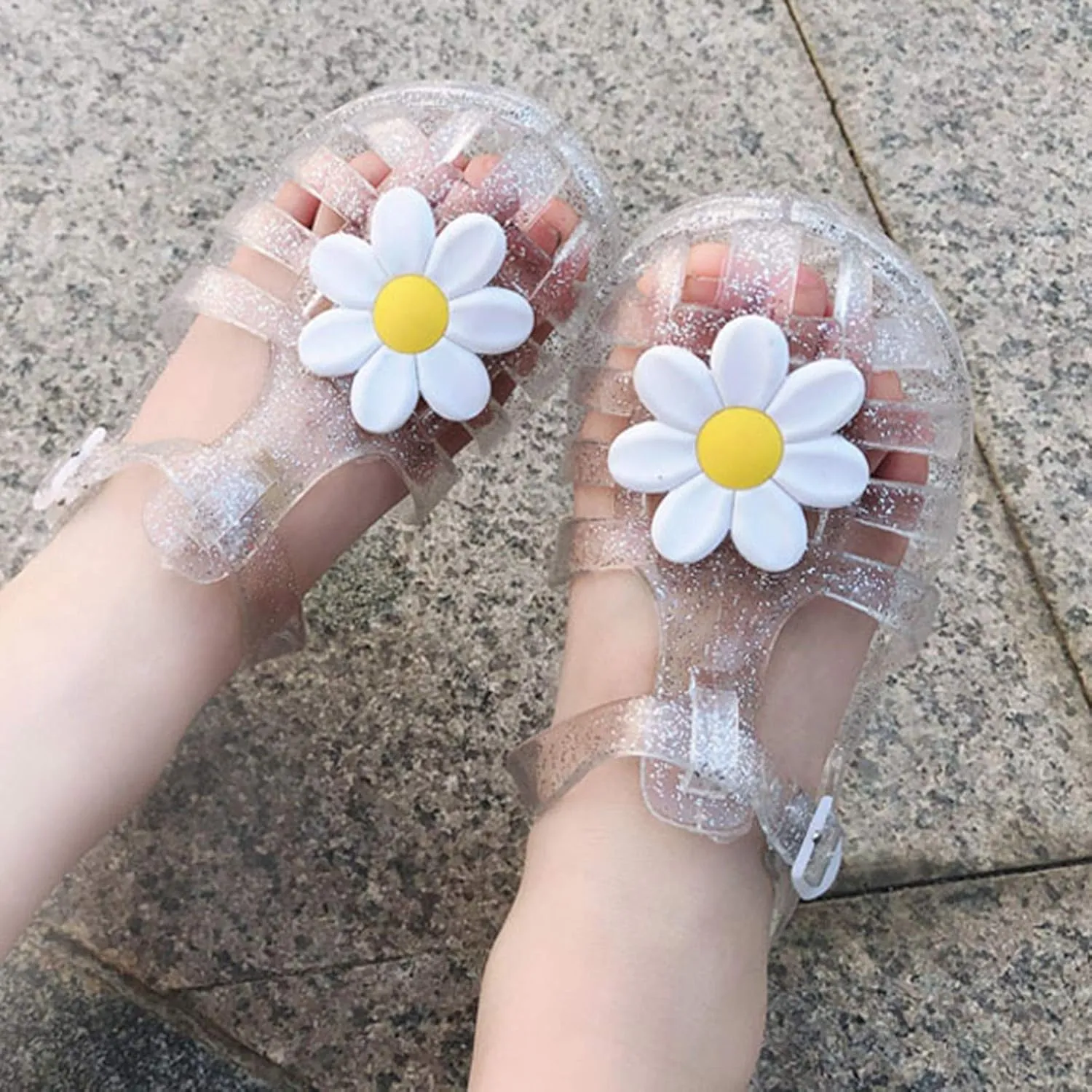 Girls Kids Jelly Soft Sandals Flower P𝐞ep Toe Adjusted Strap Summer Water Shoes Baby Toddler Shower Funny Sandals
