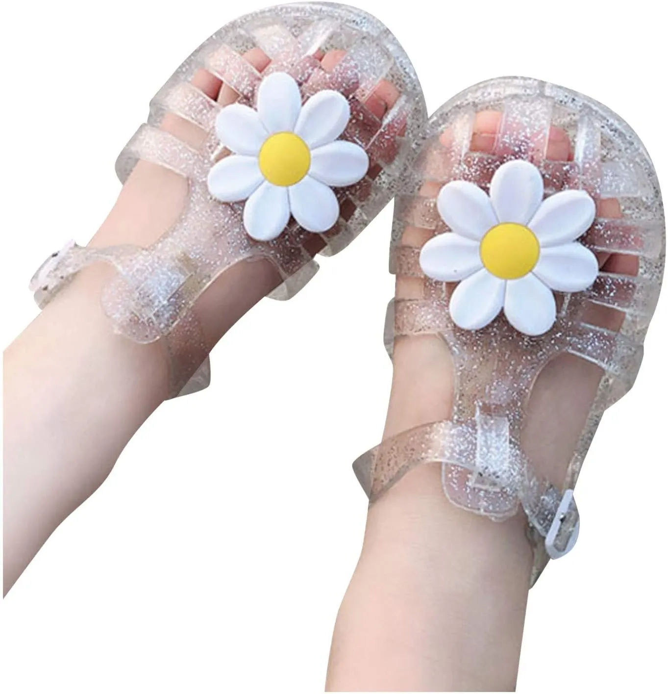 Girls Kids Jelly Soft Sandals Flower P𝐞ep Toe Adjusted Strap Summer Water Shoes Baby Toddler Shower Funny Sandals