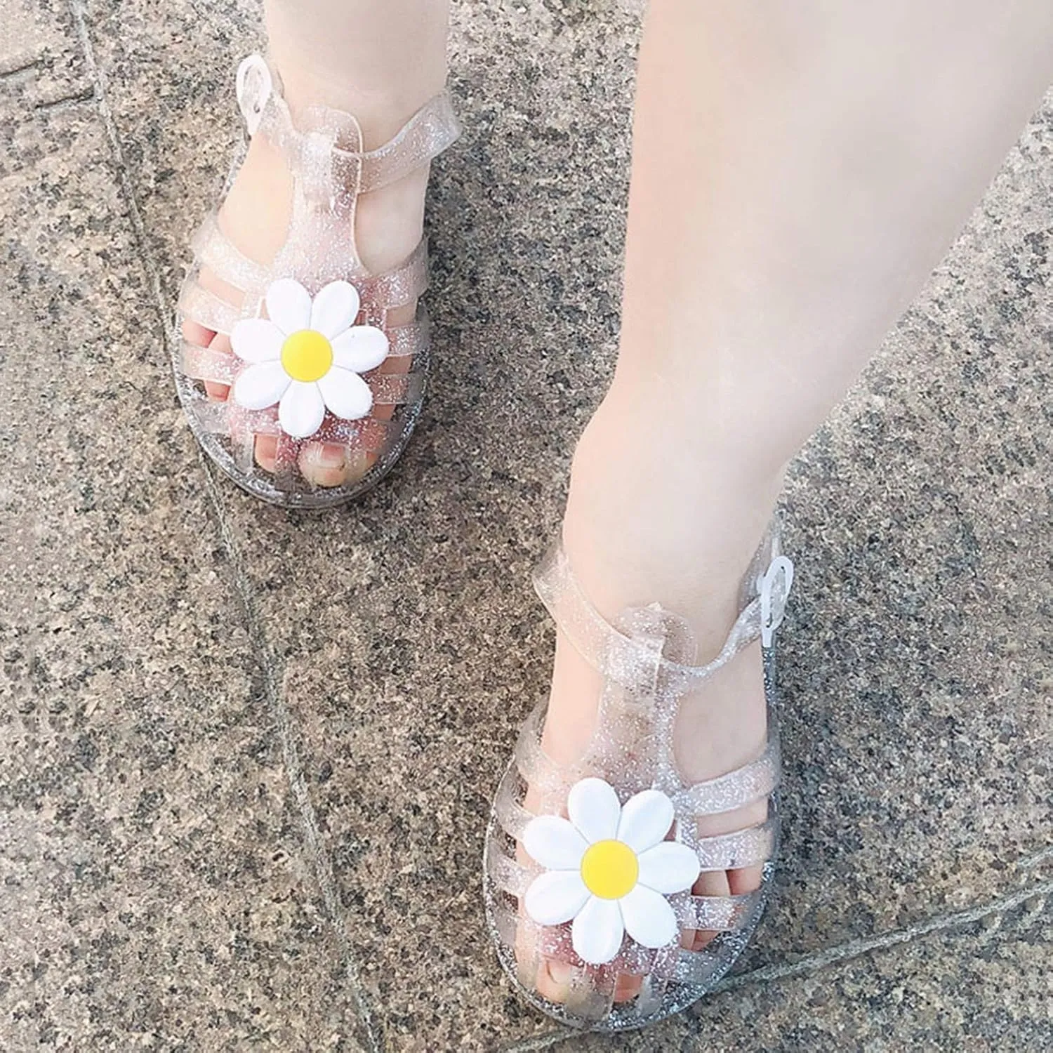 Girls Kids Jelly Soft Sandals Flower P𝐞ep Toe Adjusted Strap Summer Water Shoes Baby Toddler Shower Funny Sandals