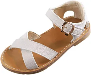 Girls Kids Rubber Sole Open Toe Leather Sandals 𝗟ow Heels Summer Ankle Outdoor Dress Shoes Toddler Dance Casual Loafers