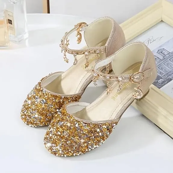Girls Princess Low Heels Mary Jane Shoes Rhinestone Party Dance Shoes