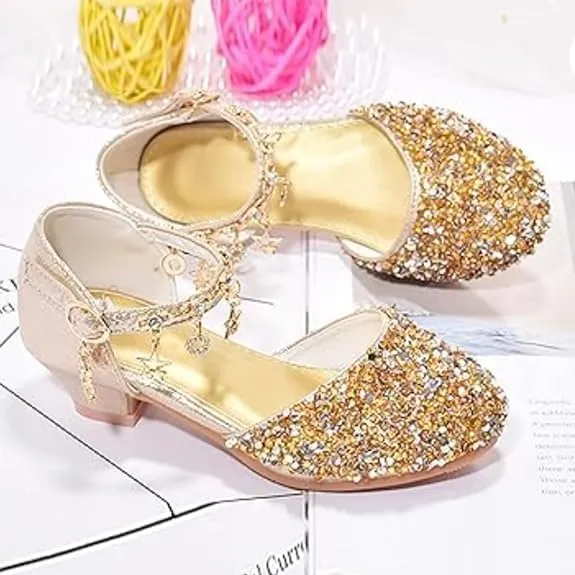 Girls Princess Low Heels Mary Jane Shoes Rhinestone Party Dance Shoes