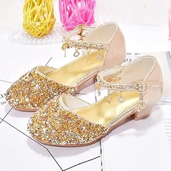 Girls Princess Low Heels Mary Jane Shoes Rhinestone Party Dance Shoes