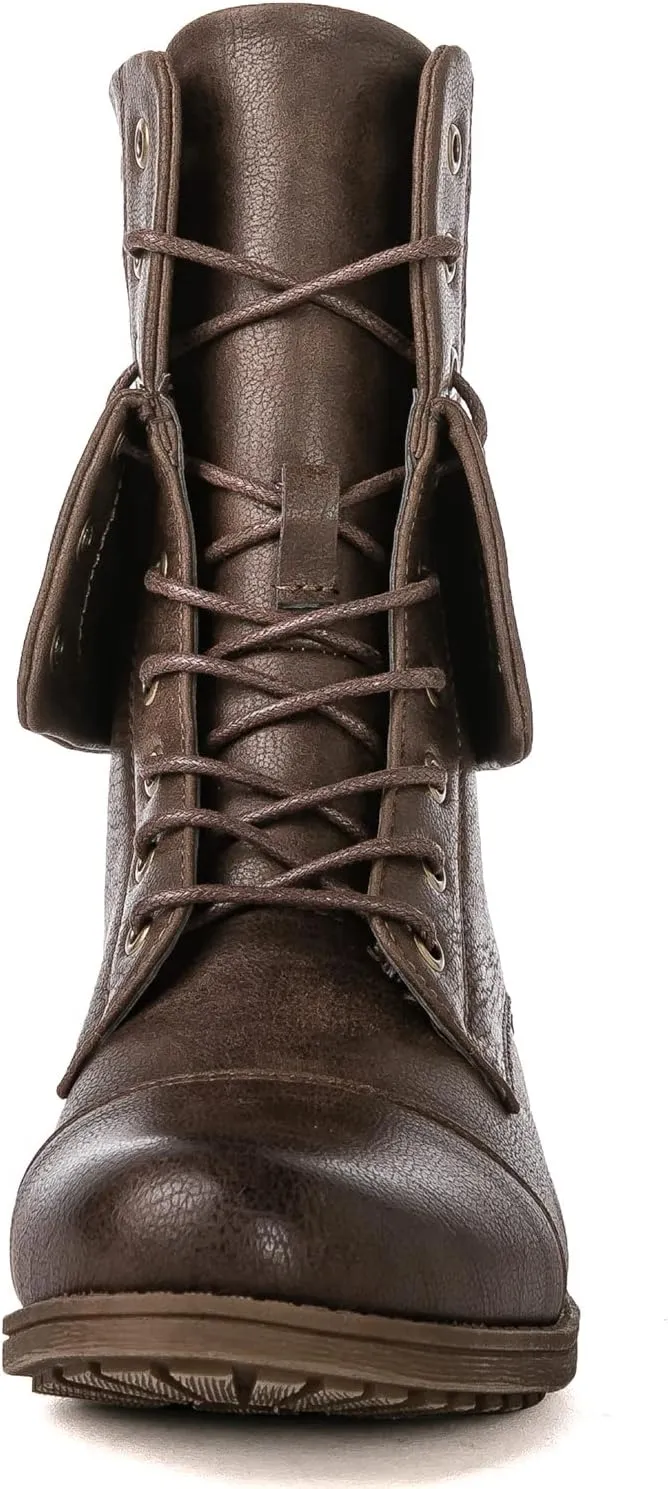 GLOBALWIN Women's Fashion Low Heels Lace Up Ankle Boots