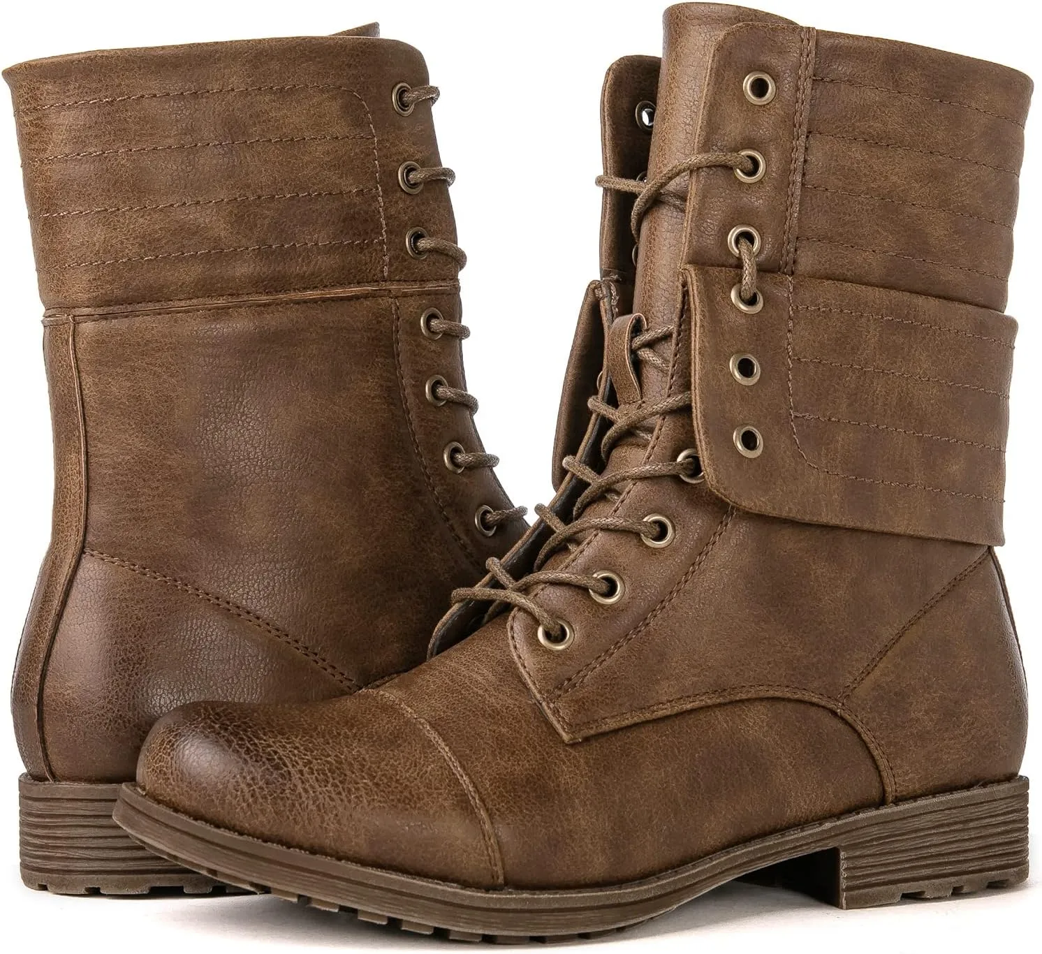 GLOBALWIN Women's Fashion Low Heels Lace Up Ankle Boots