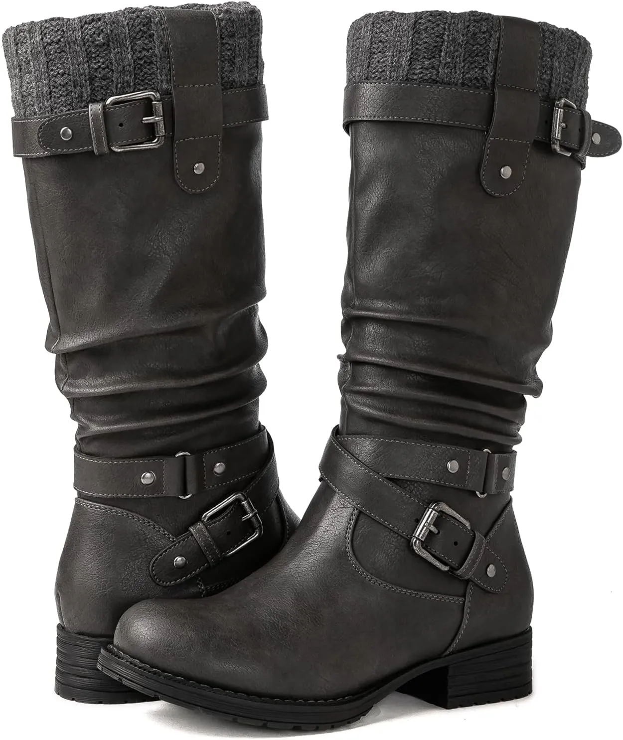 GLOBALWIN Women's Motorcycle Boots Mid Calf Boots Low Heels