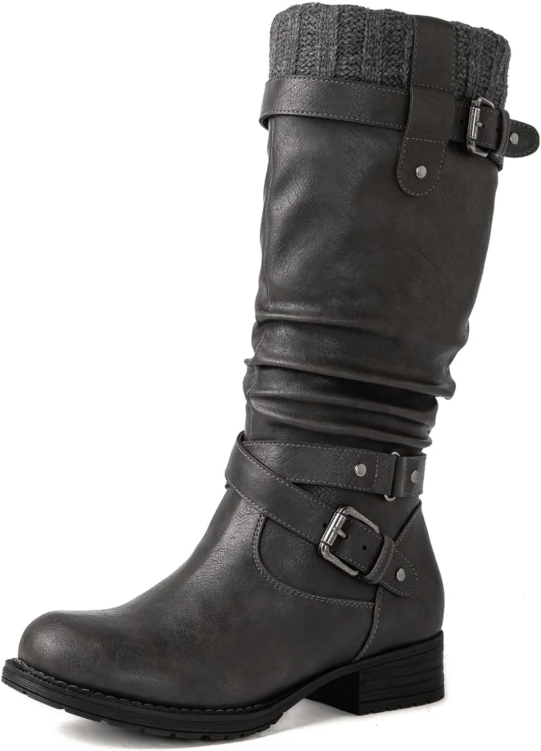 GLOBALWIN Women's Motorcycle Boots Mid Calf Boots Low Heels
