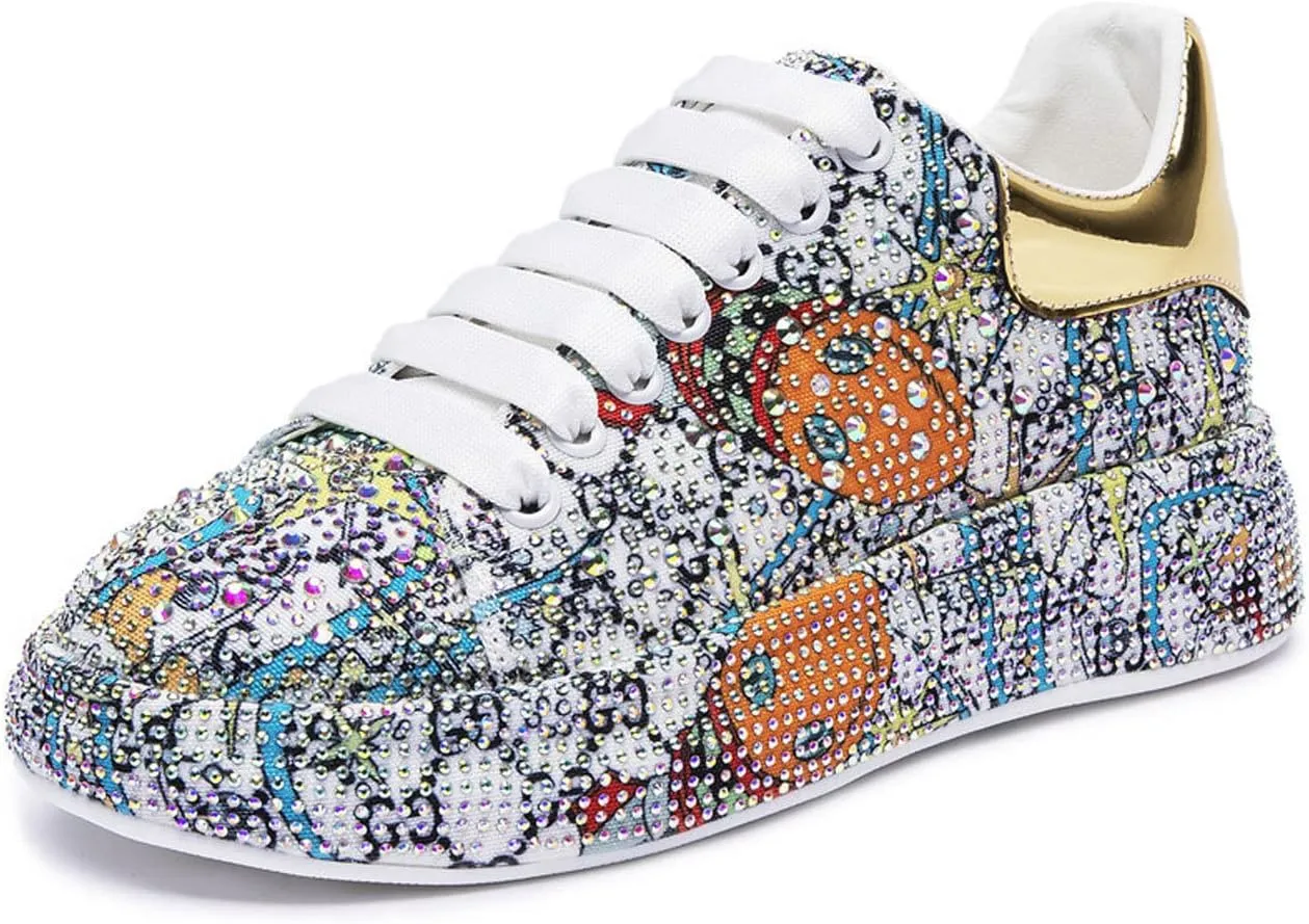 GUOANFG Women Sneakers Woman Luxury Platform Women Trainers Rhinestone Fashion Casual Shoes for Women Sneakers,Silver-38 EU