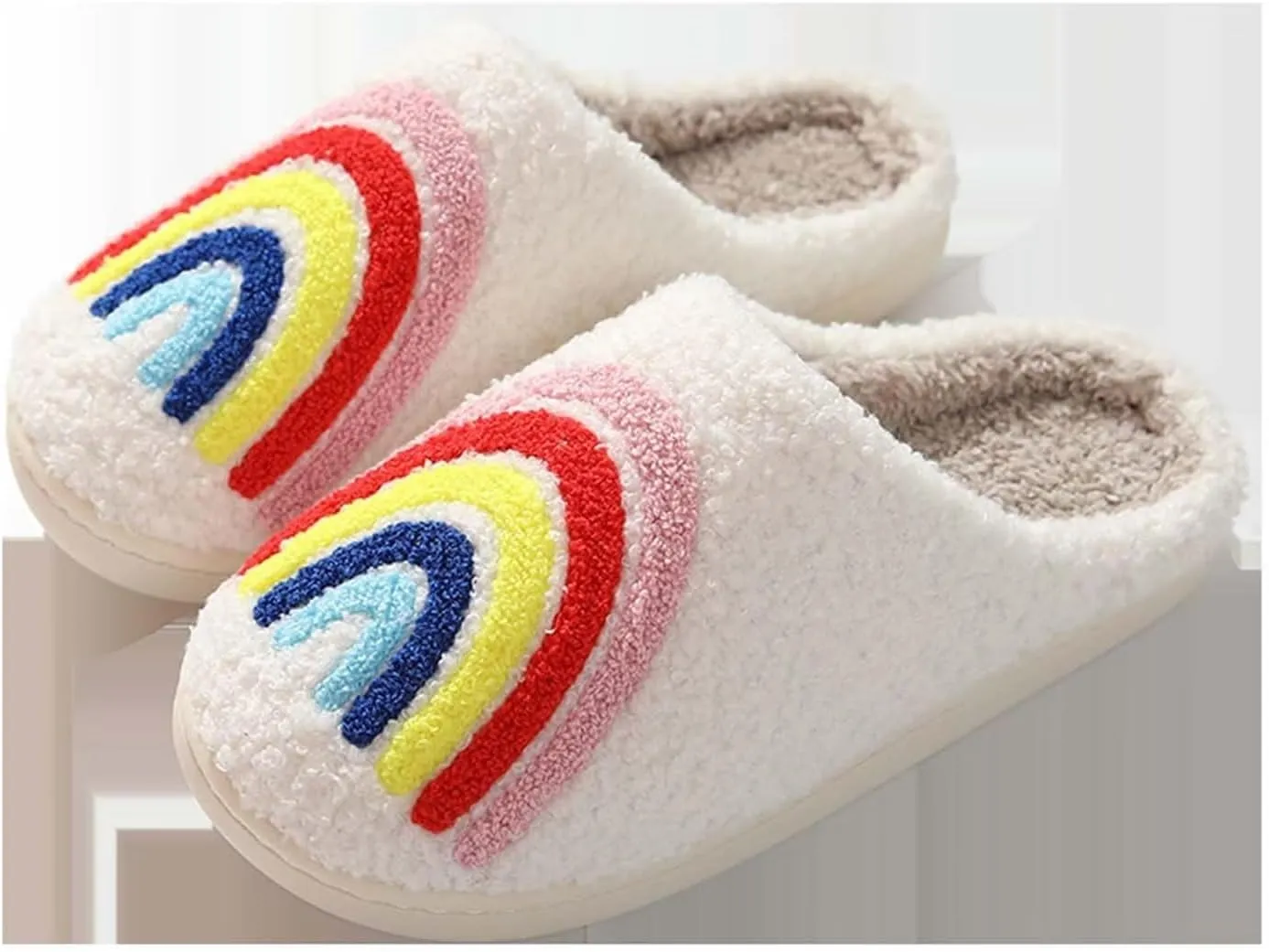 Happy rainbow slippers comfortable house slippers strawberry clouds plush slippers retro female cowboy boots cowboy hat slippers cactus cute furry winter indoor outdoor warm slippers