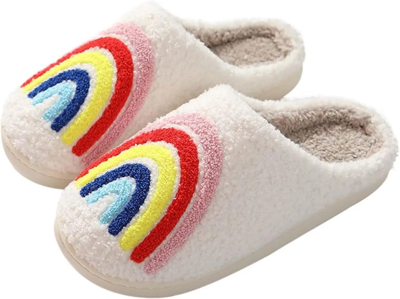 Happy rainbow slippers comfortable house slippers strawberry clouds plush slippers retro female cowboy boots cowboy hat slippers cactus cute furry winter indoor outdoor warm slippers