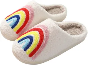 Happy rainbow slippers comfortable house slippers strawberry clouds plush slippers retro female cowboy boots cowboy hat slippers cactus cute furry winter indoor outdoor warm slippers