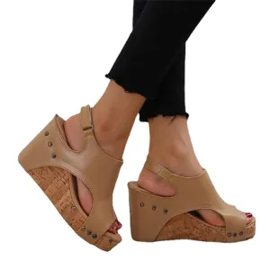 HINDOLA Women's Platform Sandals Wedge Ankle Strap Open Toe Sandals Summer Leather Espadrilles Shoes