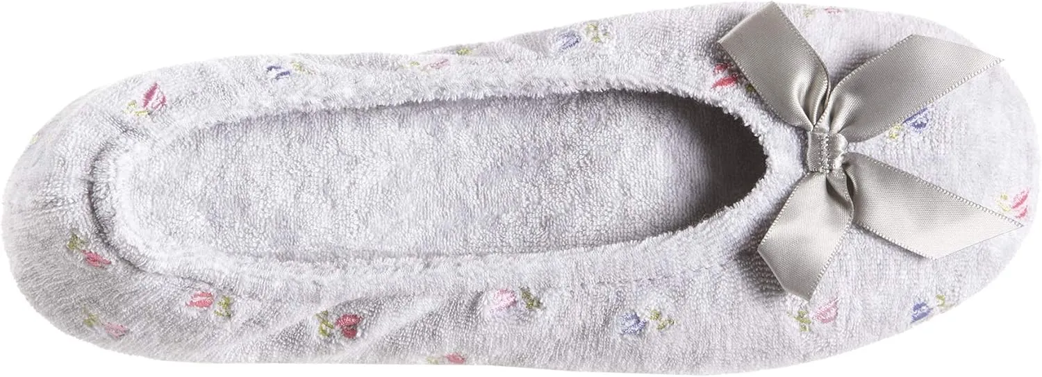 isotoner Women's Embroidered Terry Ballerina Slippers