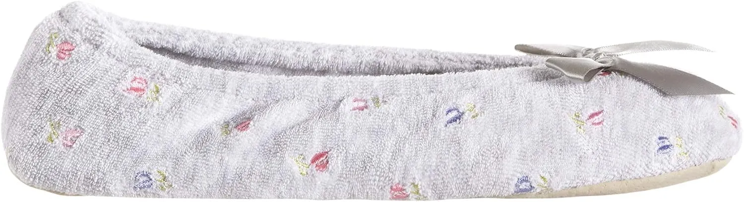 isotoner Women's Embroidered Terry Ballerina Slippers