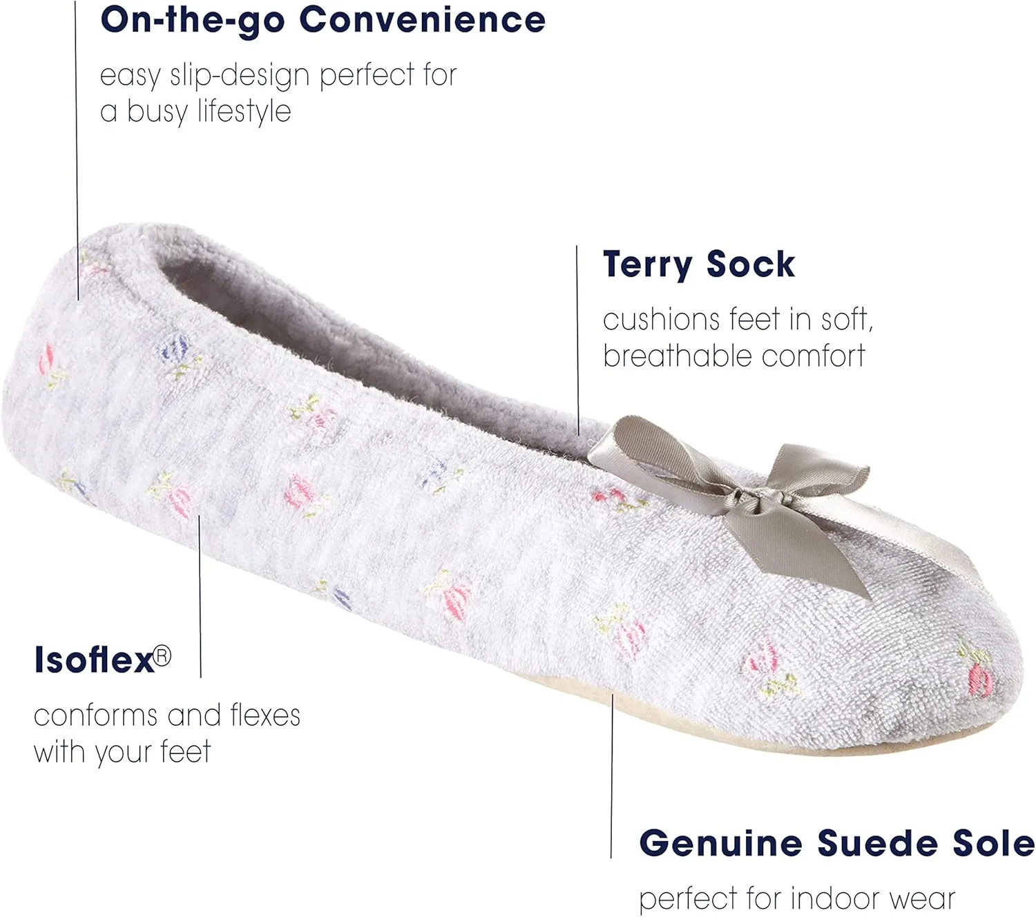 isotoner Women's Embroidered Terry Ballerina Slippers