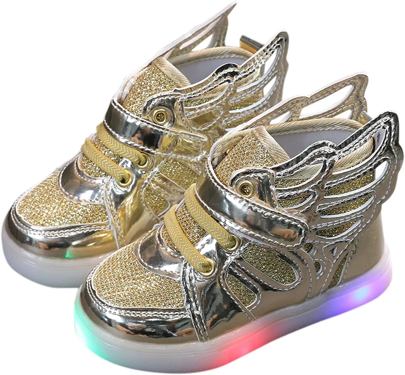 Kids Boys Girls Lights Luminous Sports Shoes Athletic Wing Trainers High-top Lightweight Soft Breathable Sneakers