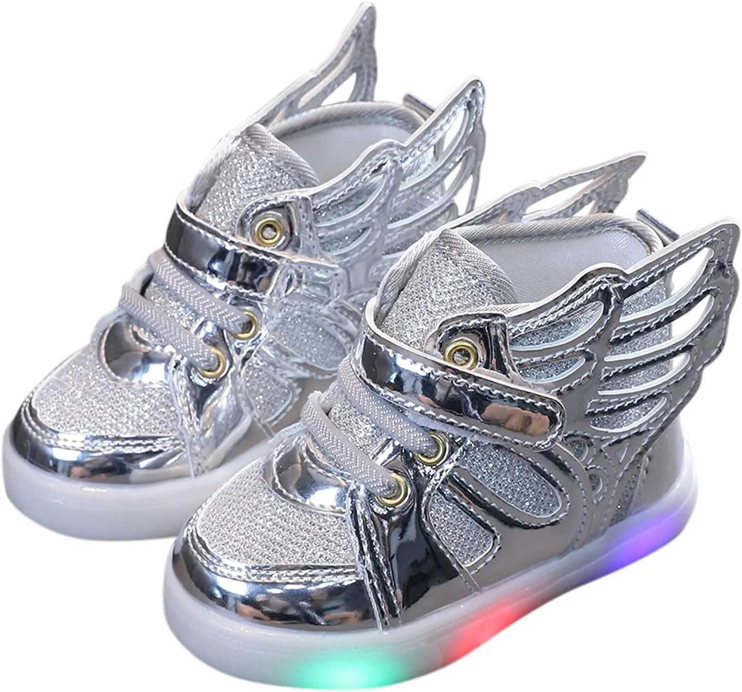 Kids Boys Girls Lights Luminous Sports Shoes Athletic Wing Trainers High-top Lightweight Soft Breathable Sneakers