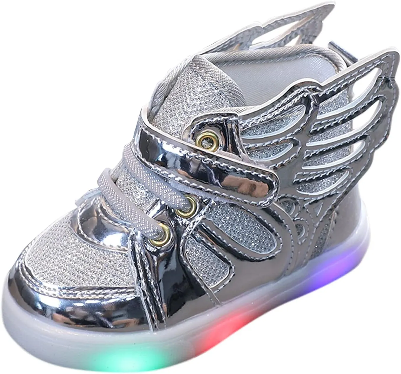 Kids Boys Girls Lights Luminous Sports Shoes Athletic Wing Trainers High-top Lightweight Soft Breathable Sneakers