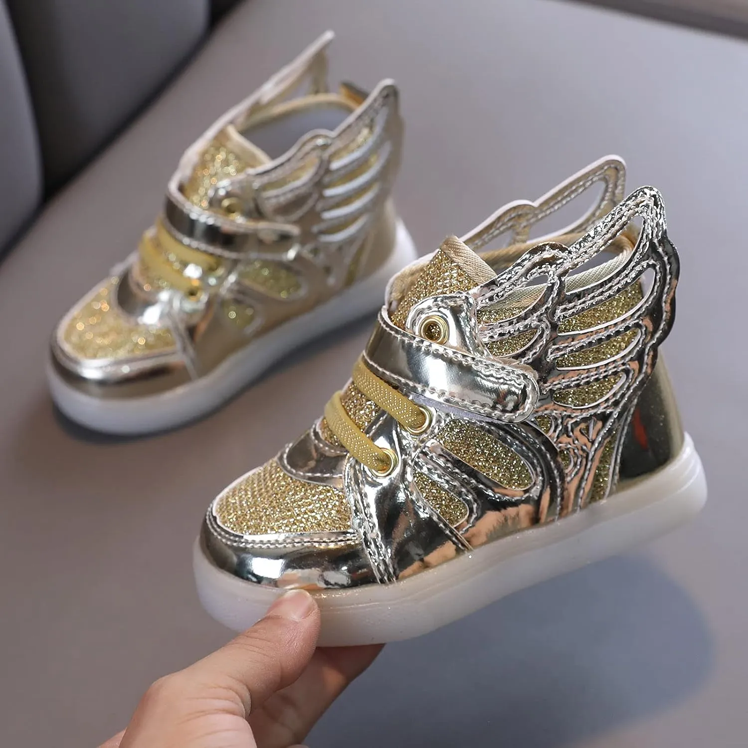 Kids Boys Girls Lights Luminous Sports Shoes Athletic Wing Trainers High-top Lightweight Soft Breathable Sneakers