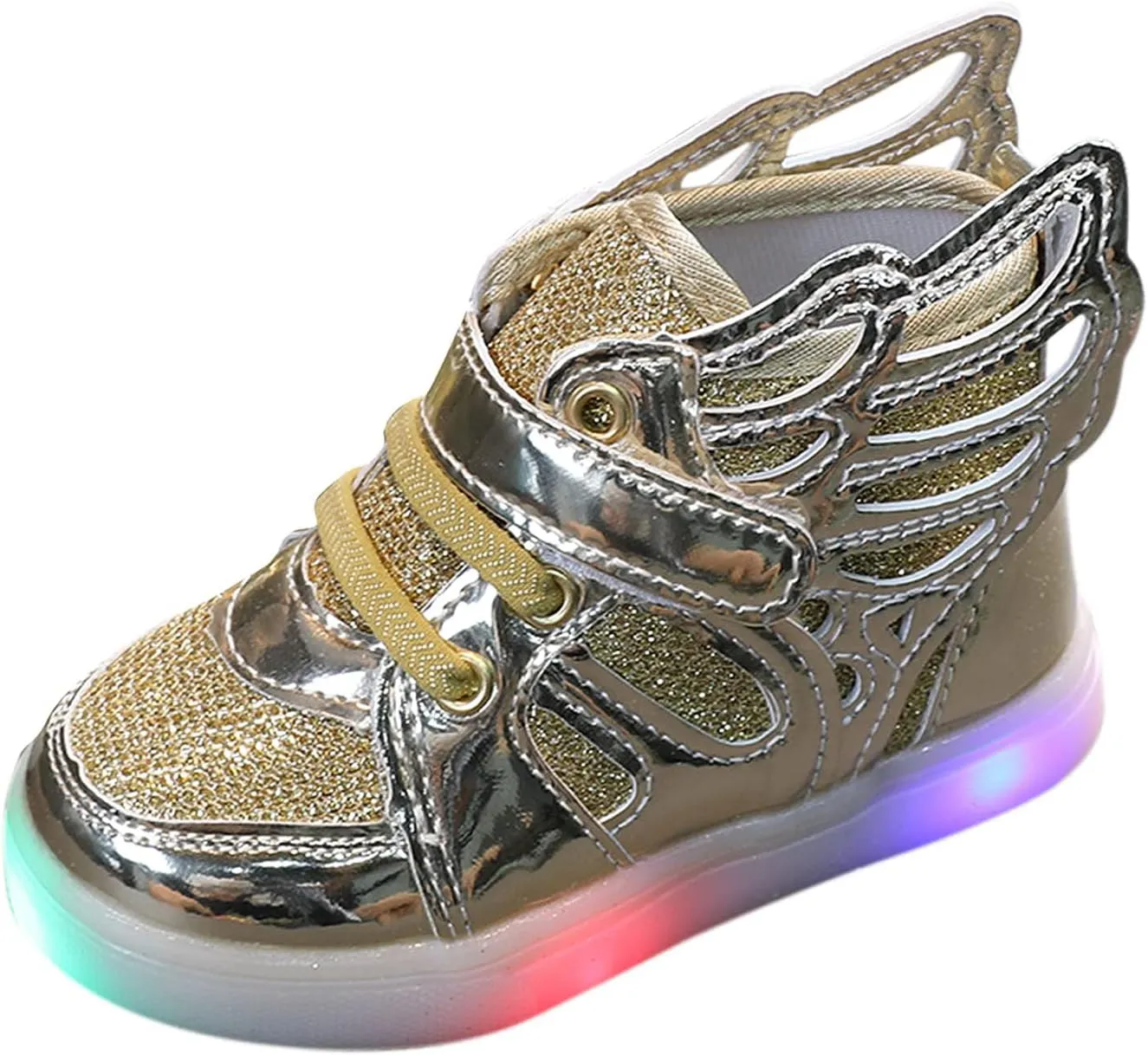 Kids Boys Girls Lights Luminous Sports Shoes Athletic Wing Trainers High-top Lightweight Soft Breathable Sneakers