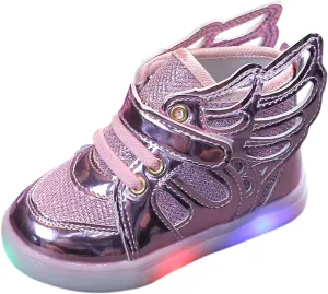 Kids Boys Girls Lights Luminous Sports Shoes Athletic Wing Trainers High-top Lightweight Soft Breathable Sneakers
