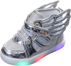 Kids Boys Girls Lights Luminous Sports Shoes Athletic Wing Trainers High-top Lightweight Soft Breathable Sneakers