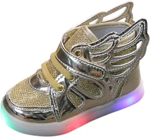 Kids Boys Girls Lights Luminous Sports Shoes Athletic Wing Trainers High-top Lightweight Soft Breathable Sneakers