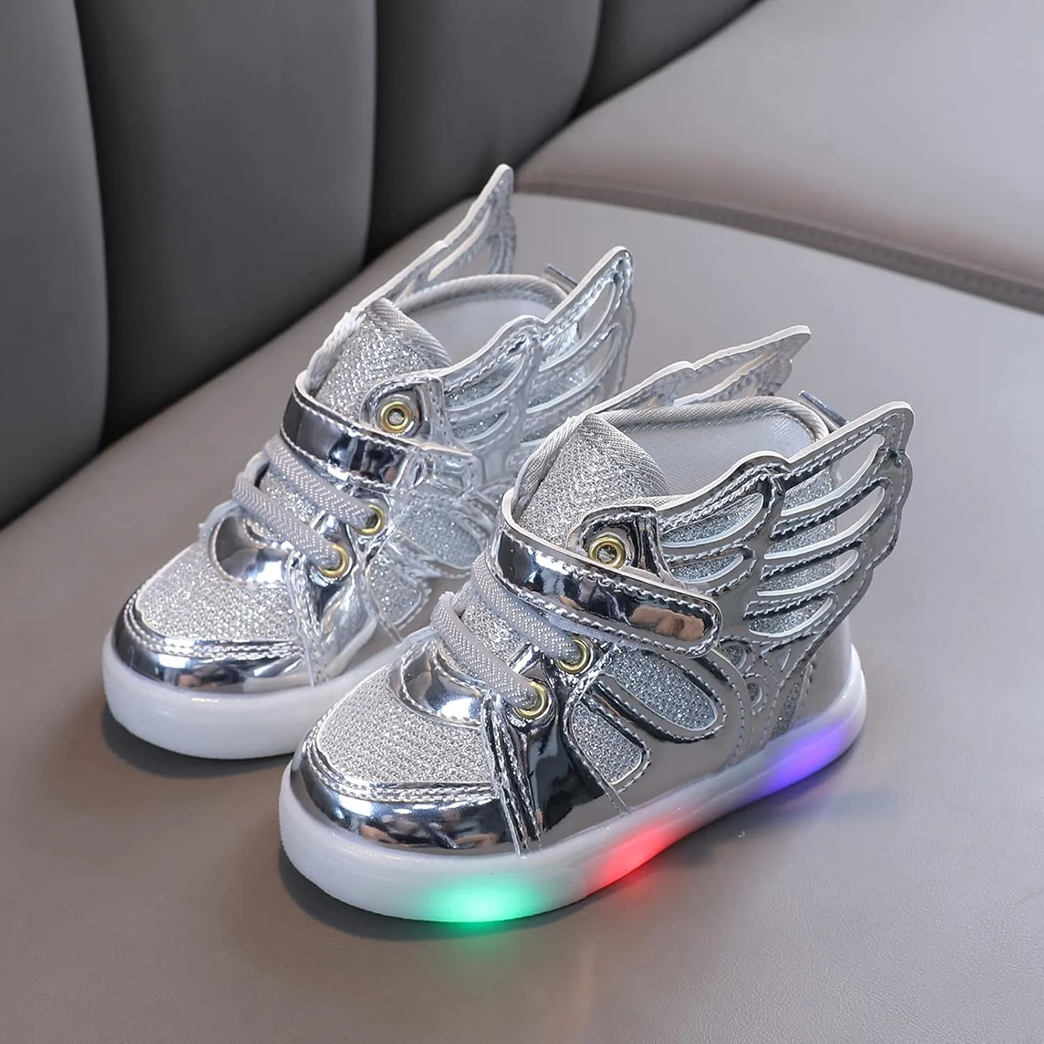 Kids Boys Girls Lights Luminous Sports Shoes Athletic Wing Trainers High-top Lightweight Soft Breathable Sneakers