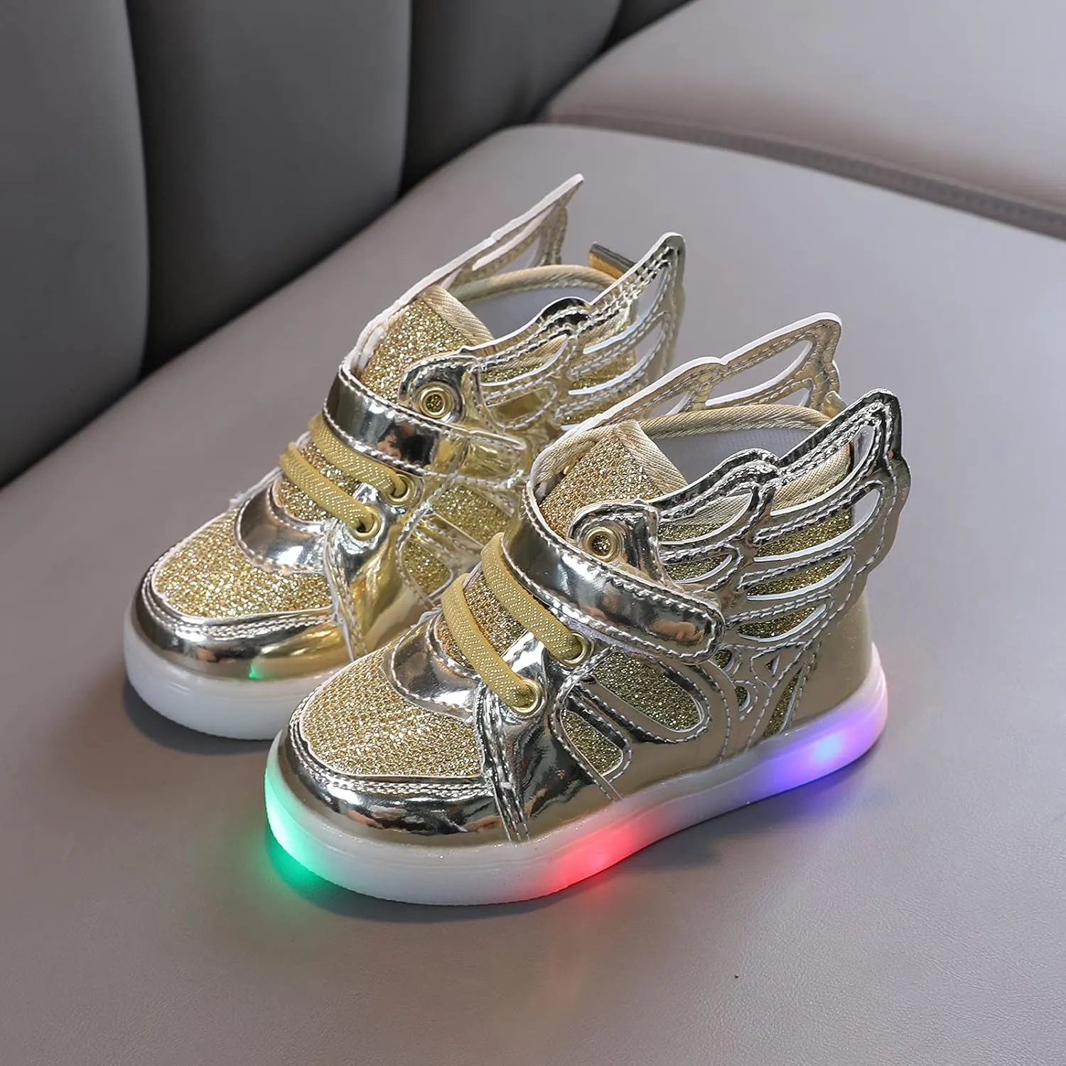 Kids Boys Girls Lights Luminous Sports Shoes Athletic Wing Trainers High-top Lightweight Soft Breathable Sneakers