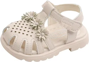 Kids Closed Toe Flower Sandals With Strap Rubber Sole 𝗟ow Heels Soft Beach Shoes Toddler Summer Outdoor Pool Loafers