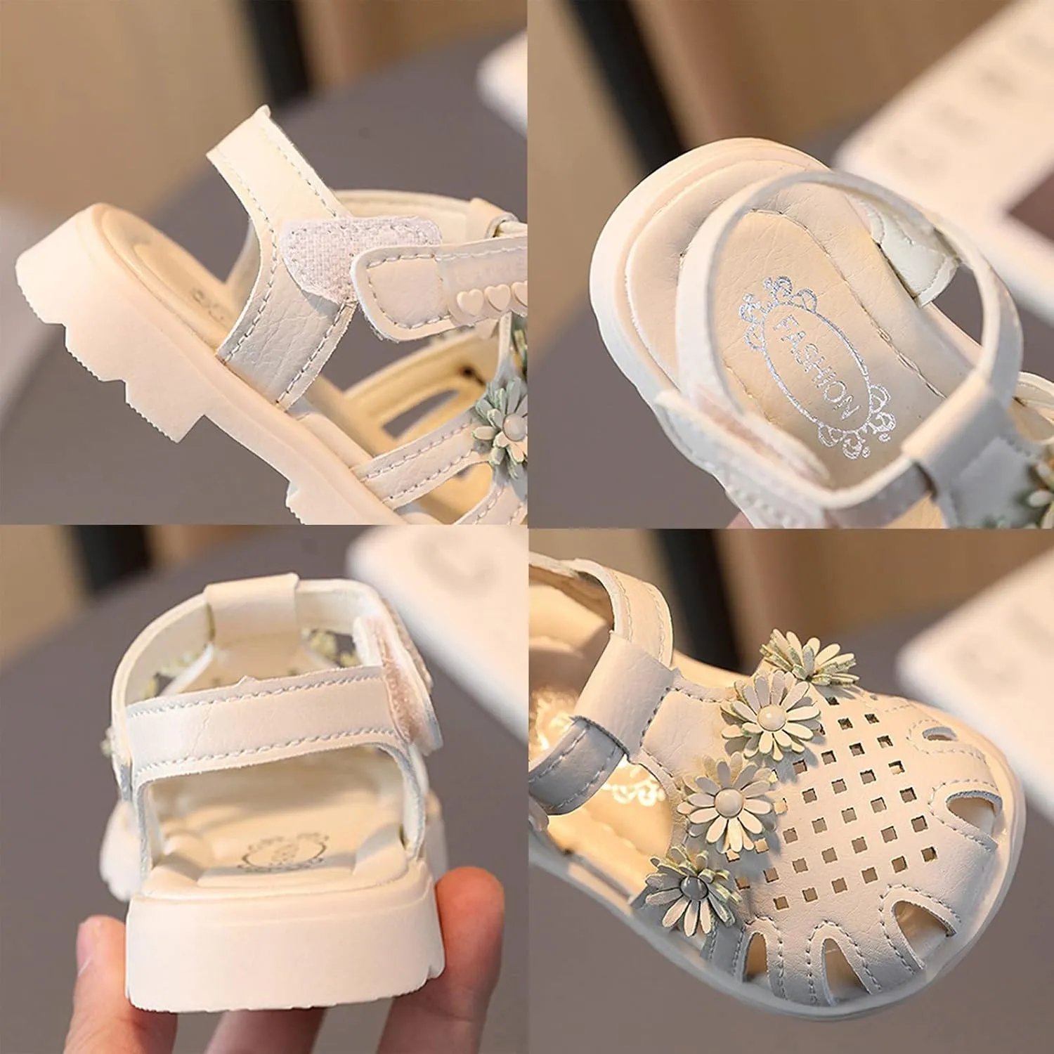Kids Closed Toe Flower Sandals With Strap Rubber Sole 𝗟ow Heels Soft Beach Shoes Toddler Summer Outdoor Pool Loafers