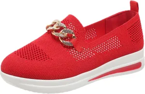 Ladies Fashion Solid Color Mesh Metal Chain Decorative Thick Soled Casual Sports Shoes Water Shoes Womens Fashion Sneakers