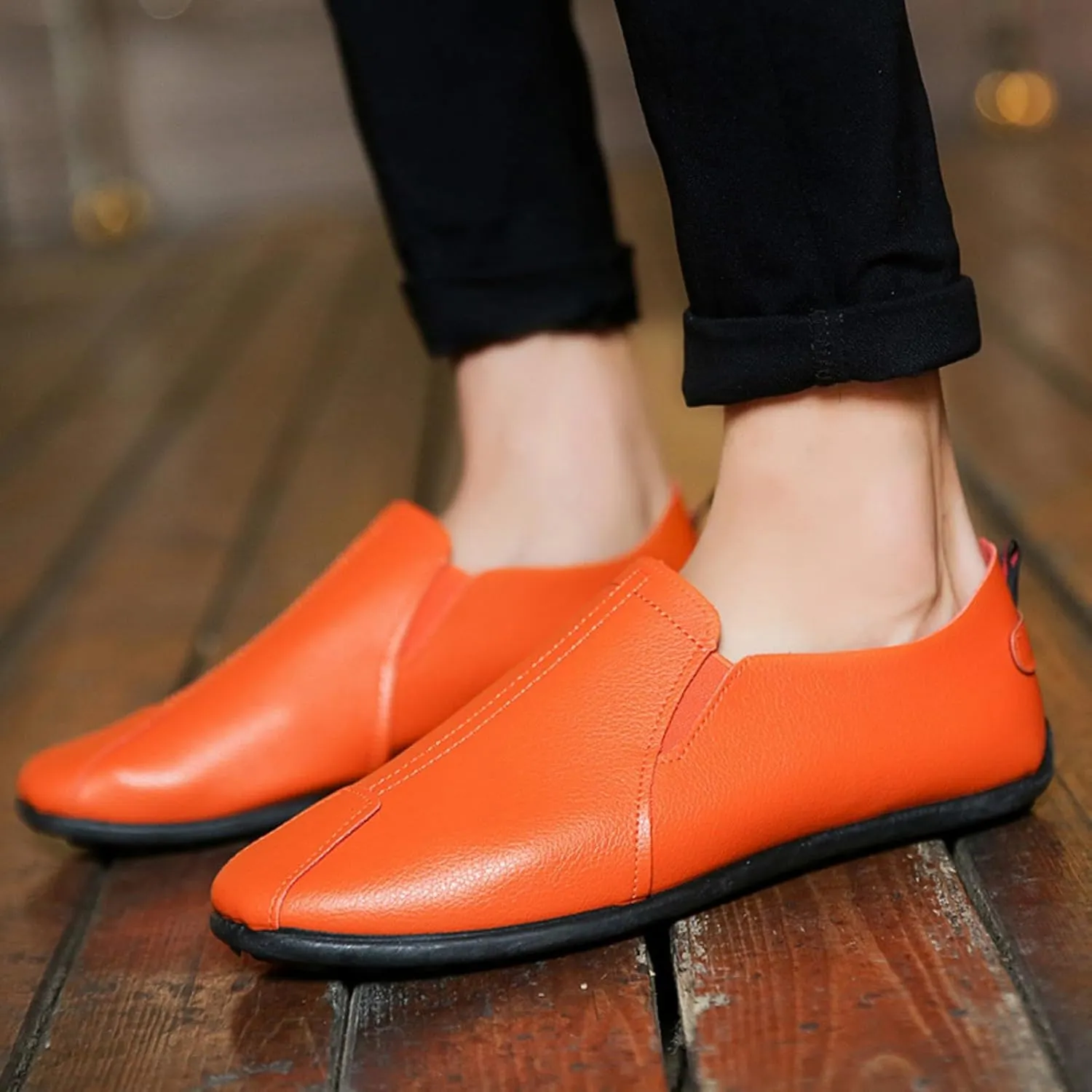 Leisure Men's Four Seasons Non Slip Flat Round Toe Breathable Slip On Lazy Leisure Casual Dress Shoes for Men Size 8 Arch