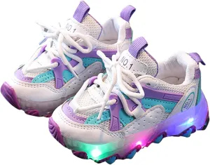 Light Up Shoes Toddler Girls Boys Little Kid Lightweight LED Flashing Glitter Mesh Breathable Girls High Tops Size 12