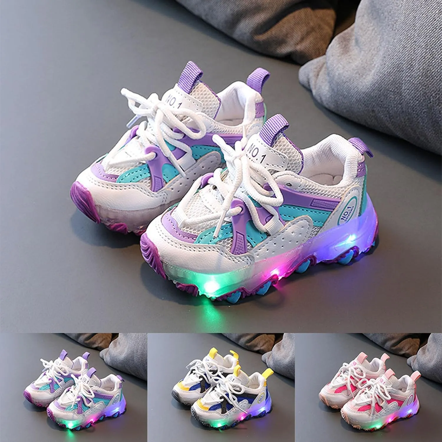 Light Up Shoes Toddler Girls Boys Little Kid Lightweight LED Flashing Glitter Mesh Breathable Girls High Tops Size 12