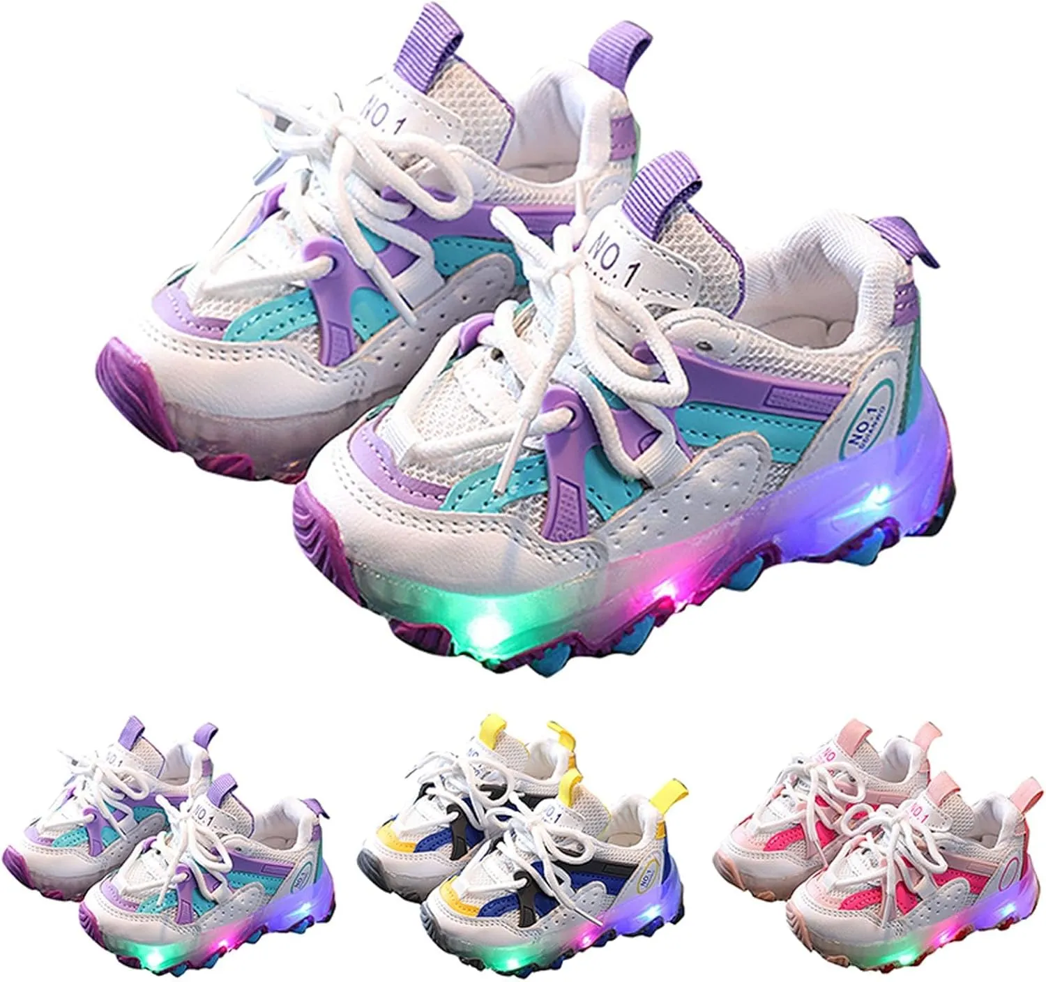 Light Up Shoes Toddler Girls Boys Little Kid Lightweight LED Flashing Glitter Mesh Breathable Girls High Tops Size 12