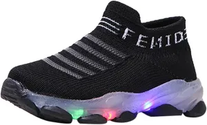 Light Up Sock Shoes for Boys Girls Toddler Mesh Flashing Sneakers Breathable Sport Running Shoes First Walking