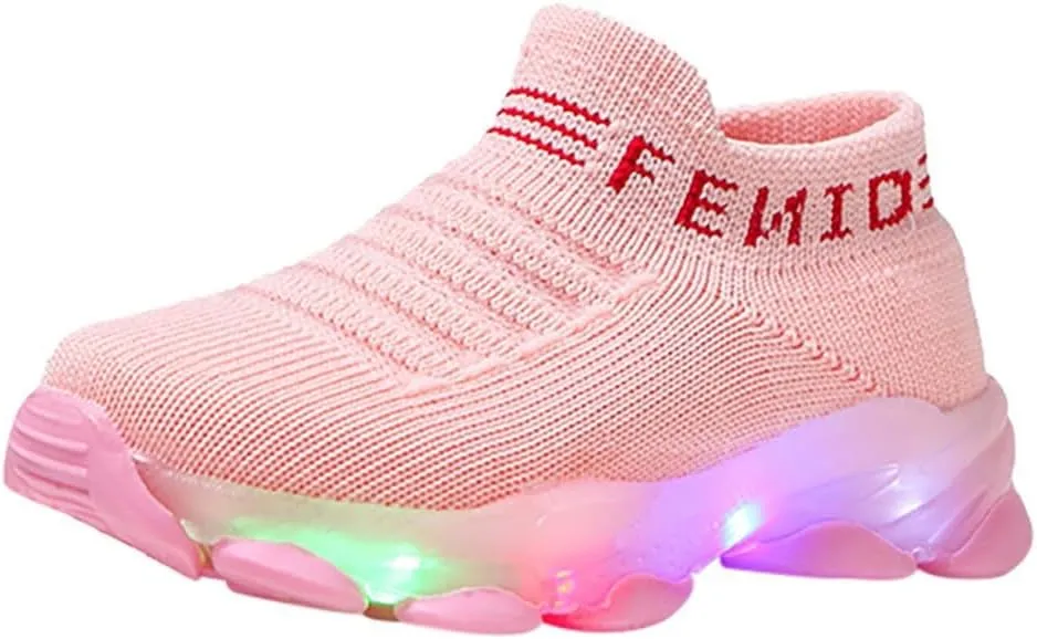 Light Up Sock Shoes for Boys Girls Toddler Mesh Flashing Sneakers Breathable Sport Running Shoes First Walking