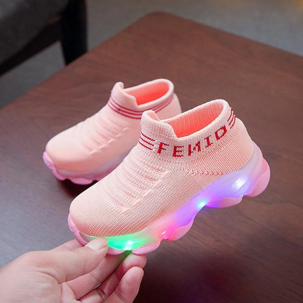 Light Up Sock Shoes for Boys Girls Toddler Mesh Flashing Sneakers Breathable Sport Running Shoes First Walking