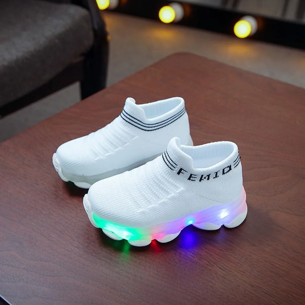 Light Up Sock Shoes for Boys Girls Toddler Mesh Flashing Sneakers Breathable Sport Running Shoes First Walking