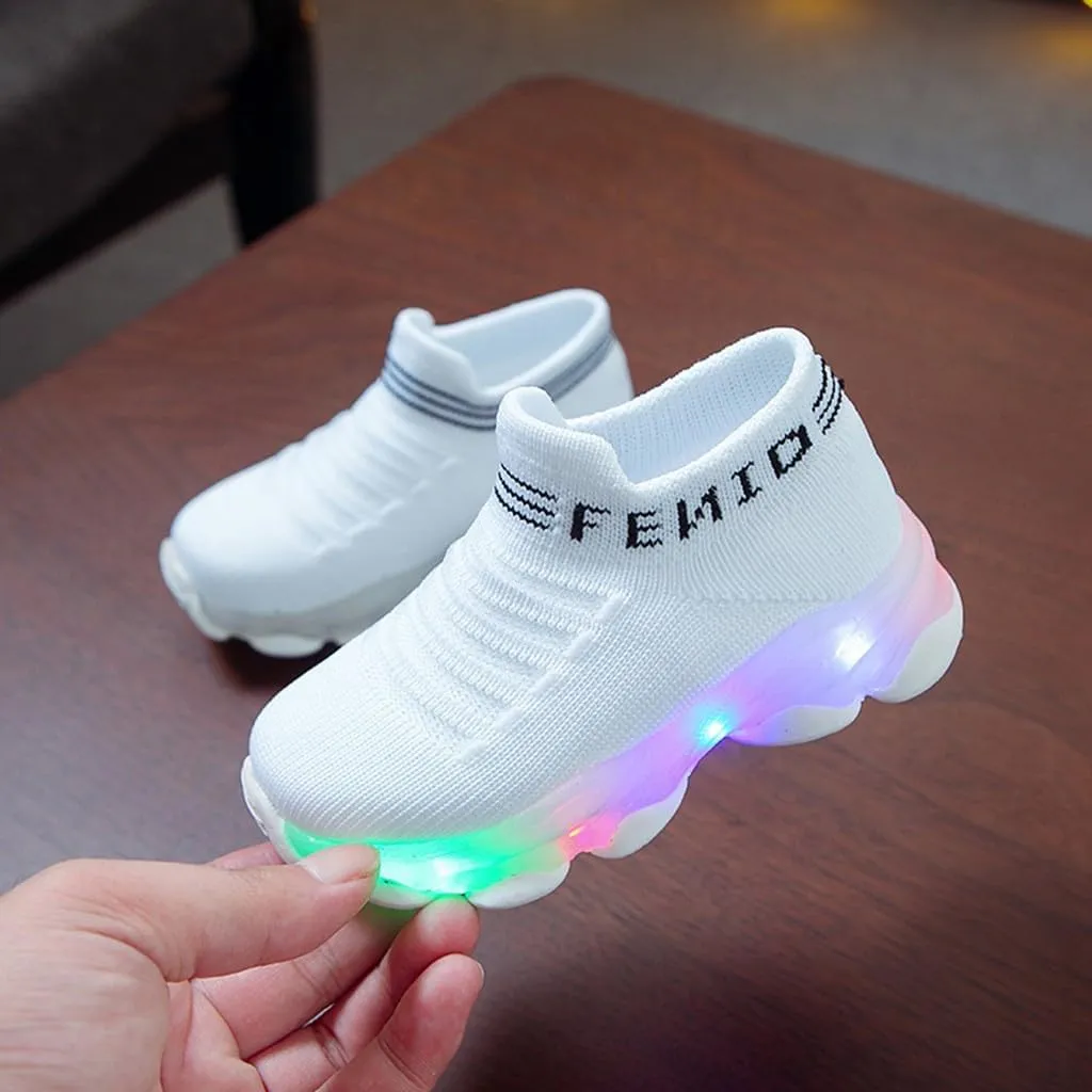 Light Up Sock Shoes for Boys Girls Toddler Mesh Flashing Sneakers Breathable Sport Running Shoes First Walking