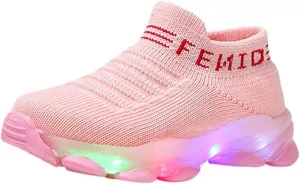 Light Up Sock Shoes for Boys Girls Toddler Mesh Flashing Sneakers Breathable Sport Running Shoes First Walking