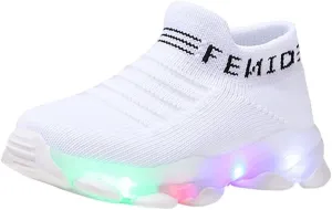 Light Up Sock Shoes for Boys Girls Toddler Mesh Flashing Sneakers Breathable Sport Running Shoes First Walking