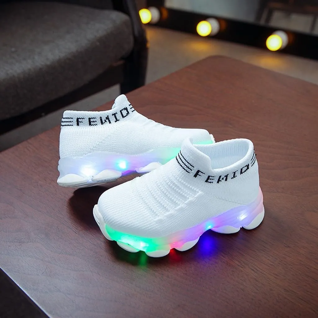 Light Up Sock Shoes for Boys Girls Toddler Mesh Flashing Sneakers Breathable Sport Running Shoes First Walking
