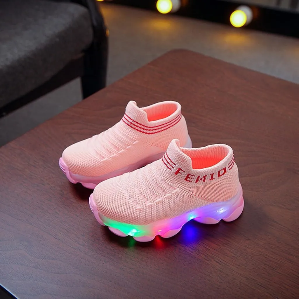 Light Up Sock Shoes for Boys Girls Toddler Mesh Flashing Sneakers Breathable Sport Running Shoes First Walking